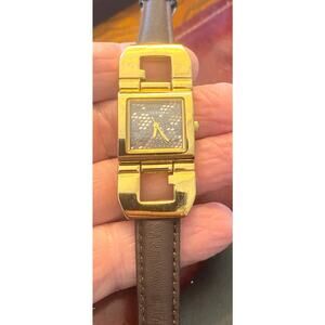 Women's Guess Watch, W0054L2, Gold Tone with Brown Leather Band, Multi Color Met